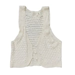 Crocheted Knit Button Up Vest in Creme Medium